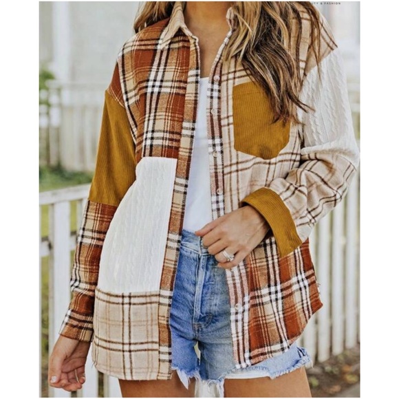 Jackets & Blazers - 016 Cozy Plaid Print Button Down Jacket Shacket